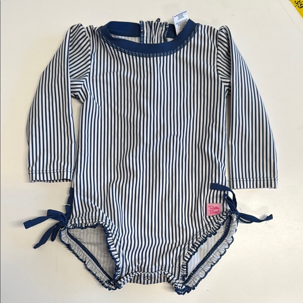 Ruffle Butts Navy and White Striped Bodysuit